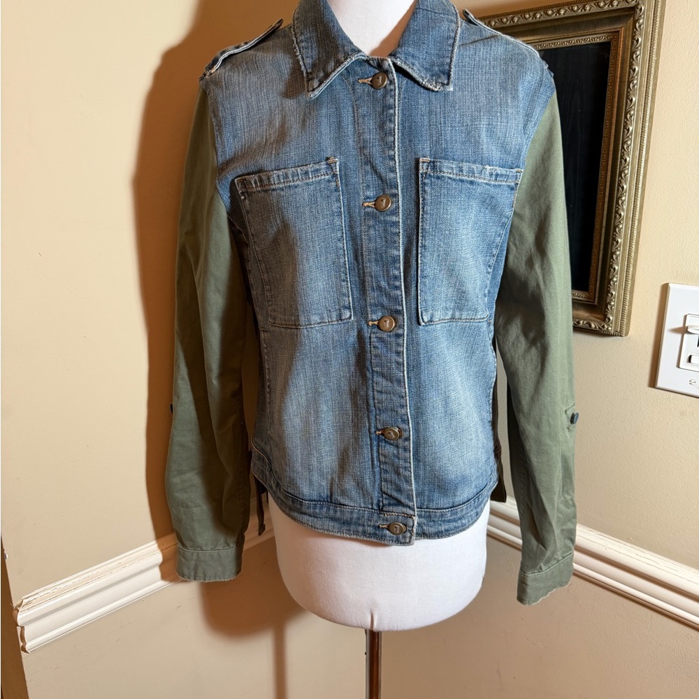 Anthropologie Pilcro and the Letterpress Blue and Green Jean Jacket